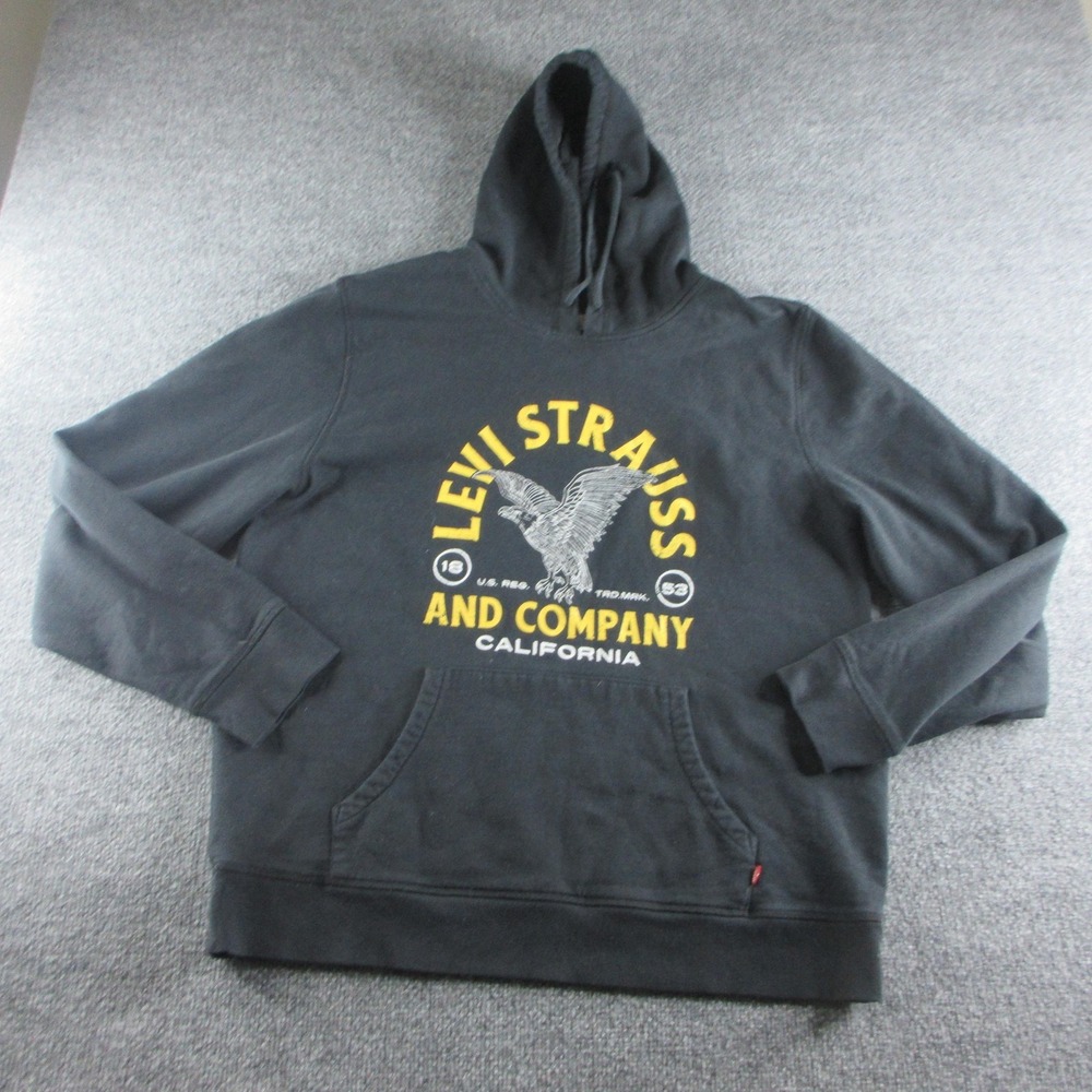 Levis Hoodie Mens XL Black Pullover Kangaroo Pocket Eagle Graphic Sweatshirt